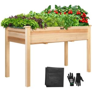 imageVIVOSUN Elevated Wooden Raised Garden Bed 48 x 24 x 30 Inches Outdoor Wood Planter Box w Bed Liner and Gloves for Garden Patio Balcony Backyard and Outdoors 220Pound Capacity48 x 24 x 30 Inches Elevated