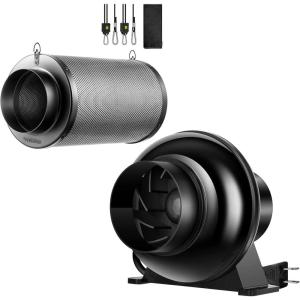 image:imageVIVOSUN 4 Inch 195 CFM Inline Duct Ventilation Fan Vent Blower for Grow Tent and 4 Inch Air Carbon Filter Smelliness Control with Australia Virgin Charcoal Combo