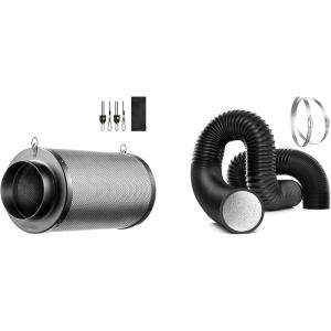 image:imageVIVOSUN 4 Inch Air Carbon Filter Smelliness Control and 4 Inch 16 Feet NonInsulated Flex Air Aluminum Ducting for HVAC Ventilation with 2 Stainless Steel Clamps