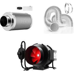 image:imageVIVOSUN 6 Inch 390 CFM Inline Duct Fan with 6 Inch 25 Feet Ducting Tube and Air Carbon Filter for Inline Duct Fan Grow Tent