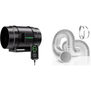image:imageVIVOSUN AeroZesh G8 8inch 725 CFM Inline Duct Fan with E12 Speed Controller and 25 Feet Flex Air Aluminum Duct for Ventilation Ducting with 2pcs 8 Inch Stainless Steel Clamps Long HeavyDuty