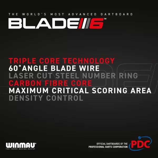 WINMAU Blade 6 Professional Bristle Dartboard with Official Tournament Specifications – endorsed by The PDC