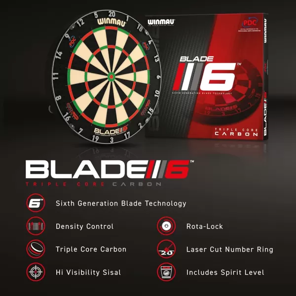 WINMAU Blade 6 Professional Bristle Dartboard with Official Tournament Specifications – endorsed by The PDC