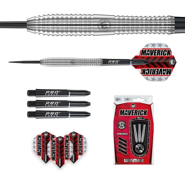 WINMAU Maverick 21-25 Gram Professional Steeltip Tungsten Darts Set with Flights and Stems 