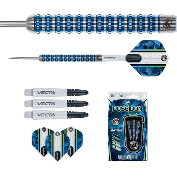 WINMAU Poseidon 23g, 24g, 25g Professional Steeltip Tungsten Darts Set with Flights and Stems 