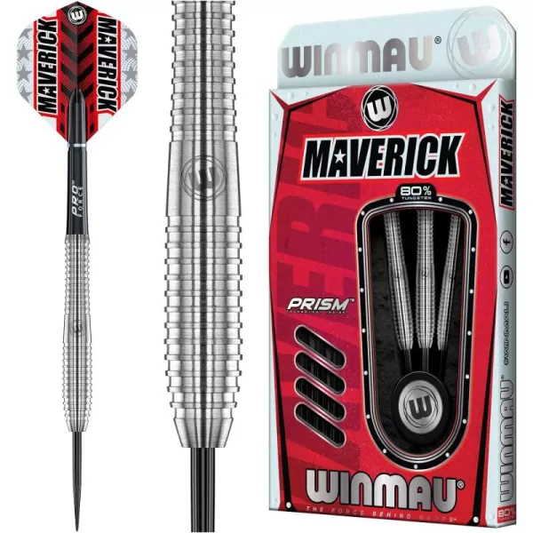 WINMAU Maverick 21-25 Gram Professional Steeltip Tungsten Darts Set with Flights and Stems 