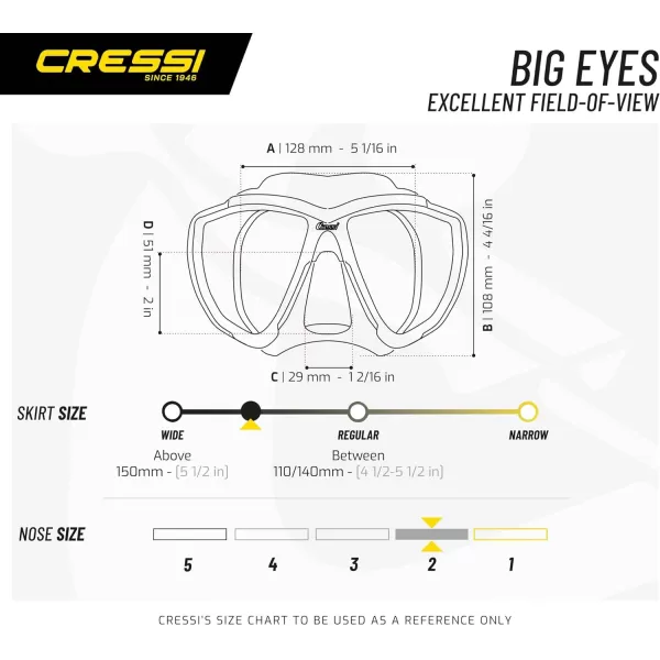 Cressi Adult Dive Mask with Inclined Lens for Scuba Diving - optical lenses available - Big Eyes: made in Italy