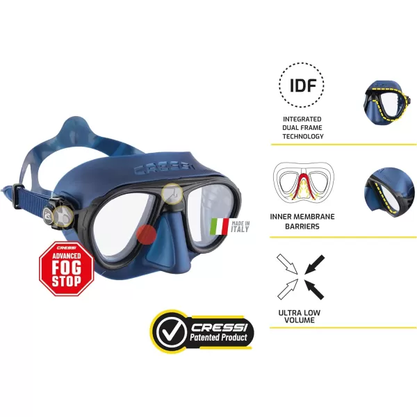 Cressi Mask And Snorkel designed from Freediving and Scuba Diving - Anti-Fog System, Low Volume Mask - Flexible, Foldable Snorkel - Calibro And Corsica: made in Italy