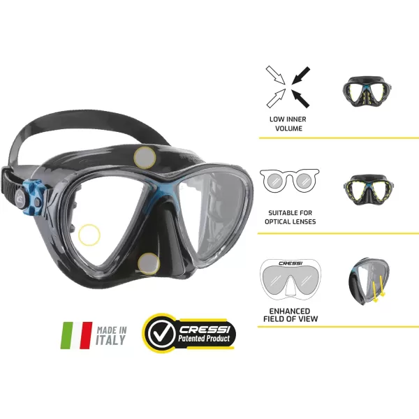 Cressi Scuba Diving Masks with Inclined Tear Drop Lenses for More Downward Visibility , Air and Eyes Evolution: Made in Italy