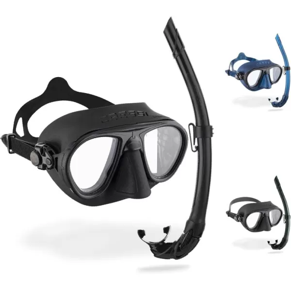 Cressi Mask And Snorkel designed from Freediving and Scuba Diving - Anti-Fog System, Low Volume Mask - Flexible, Foldable Snorkel - Calibro And Corsica: made in Italy