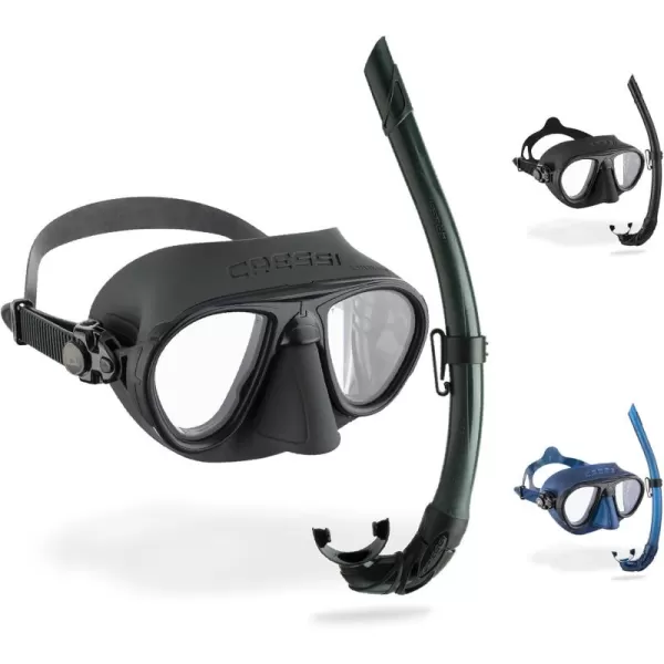 Cressi Mask And Snorkel designed from Freediving and Scuba Diving - Anti-Fog System, Low Volume Mask - Flexible, Foldable Snorkel - Calibro And Corsica: made in Italy