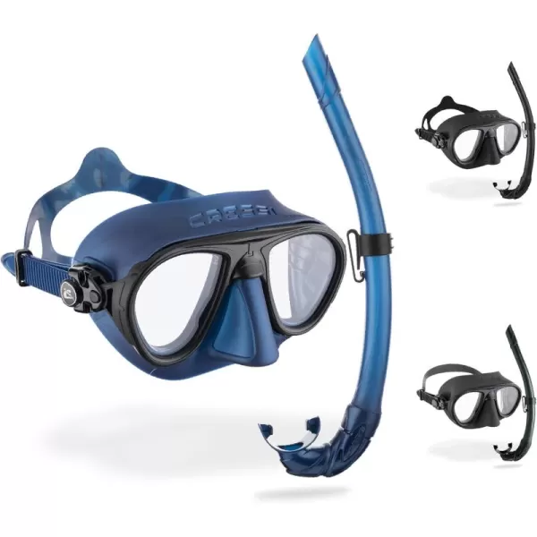 Cressi Mask And Snorkel designed from Freediving and Scuba Diving - Anti-Fog System, Low Volume Mask - Flexible, Foldable Snorkel - Calibro And Corsica: made in Italy