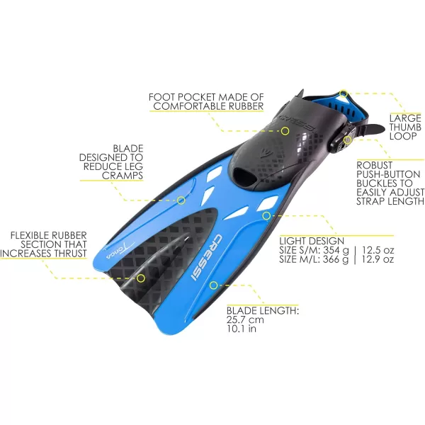 Cressi Adult Adjustable Snorkeling Fins with Ultra Resistant Buckles, Very Light, Ideal for Traveling - Tonga: designed in Italy