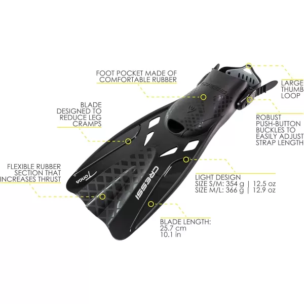 Cressi Adult Adjustable Snorkeling Fins with Ultra Resistant Buckles, Very Light, Ideal for Traveling - Tonga: designed in Italy