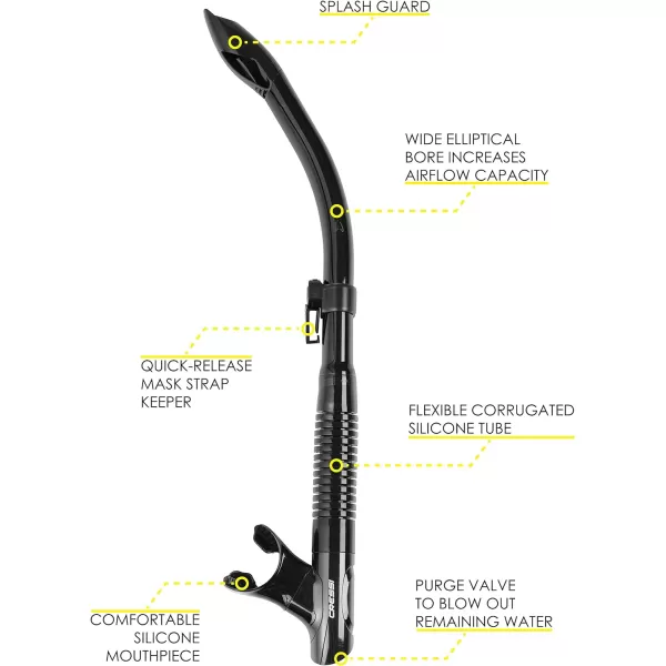 Cressi Adult Semi-Dry Snorkel for Scuba Diving, Snorkeling, and Freediving - Quick-Release Snorkel Keeper, Purge Valve - Tao: designed in Italy