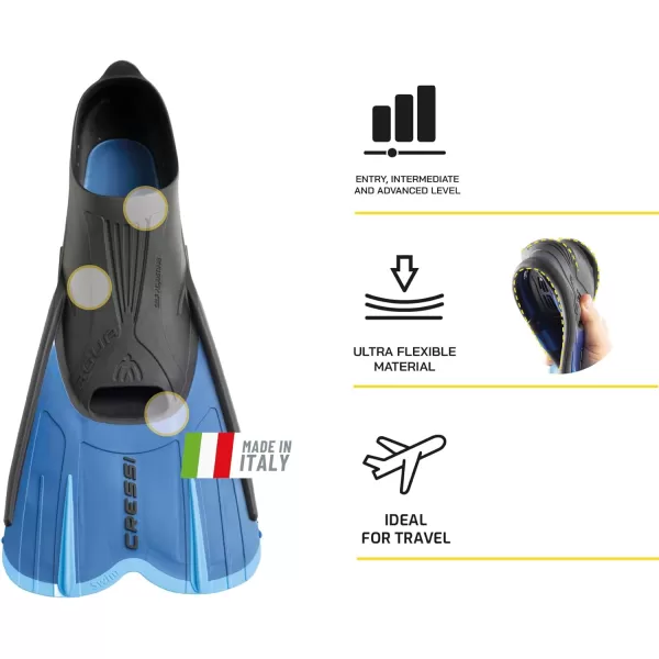 Cressi Adult Short Light Swim Fins with Self-Adjustable Comfortable Full Foot Pocket - Perfect for Traveling - Agua Short: Made in Italy