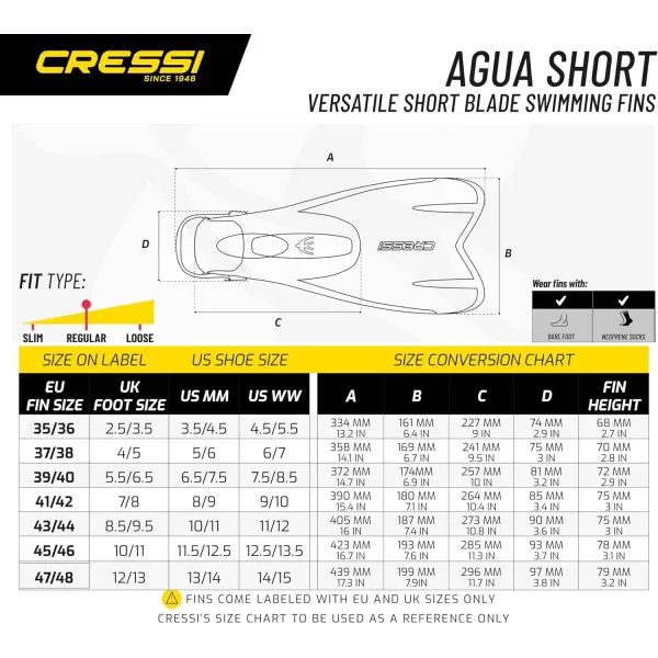 Cressi Adult Short Light Swim Fins with Self-Adjustable Comfortable Full Foot Pocket - Perfect for Traveling - Agua Short: Made in Italy