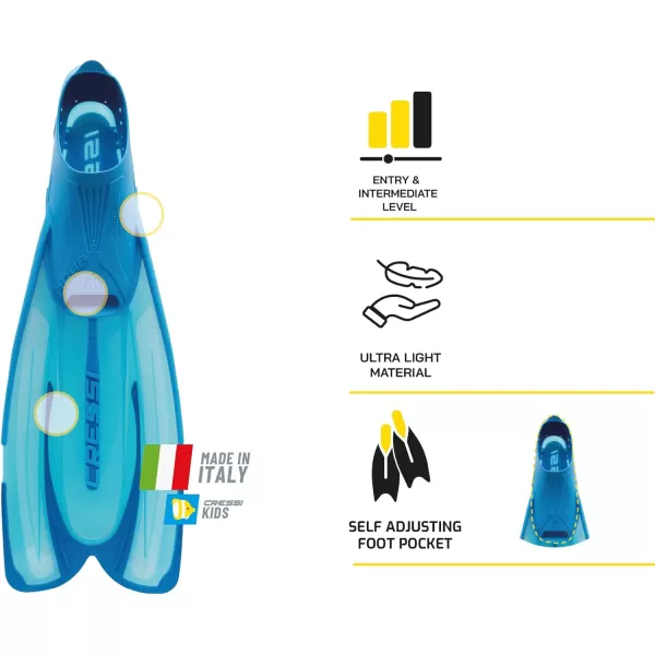 Cressi Adult Snorkeling Fins with Self-Adjustable Comfortable Full Foot Pocket | Perfect for Traveling | Agua: made in Italy