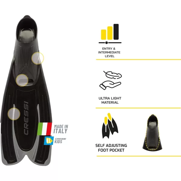 Cressi Adult Snorkeling Fins with Self-Adjustable Comfortable Full Foot Pocket | Perfect for Traveling | Agua: made in Italy