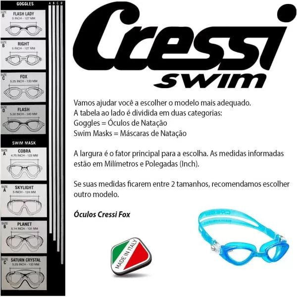 Cressi Adult Swimming Goggles with Flat Lenses for Natural Vision - Soft Silicone - Fox: made in Italy