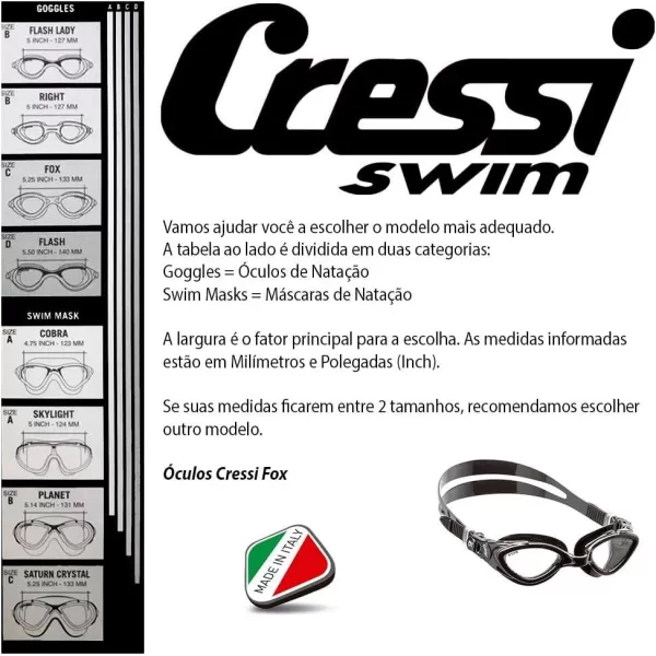 Cressi Adult Swimming Goggles with Flat Lenses for Natural Vision - Soft Silicone - Fox: made in Italy