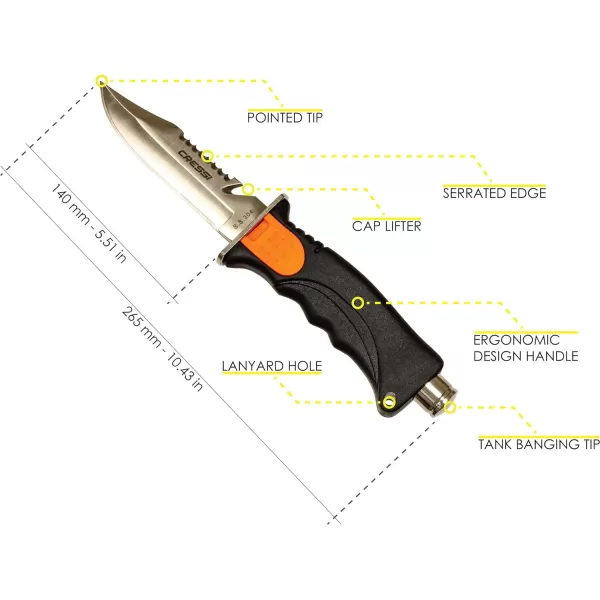 Cressi Borg, Long Blade Knife for Diving and Spearfishing Knife - Pointed &amp; Blunt Tip