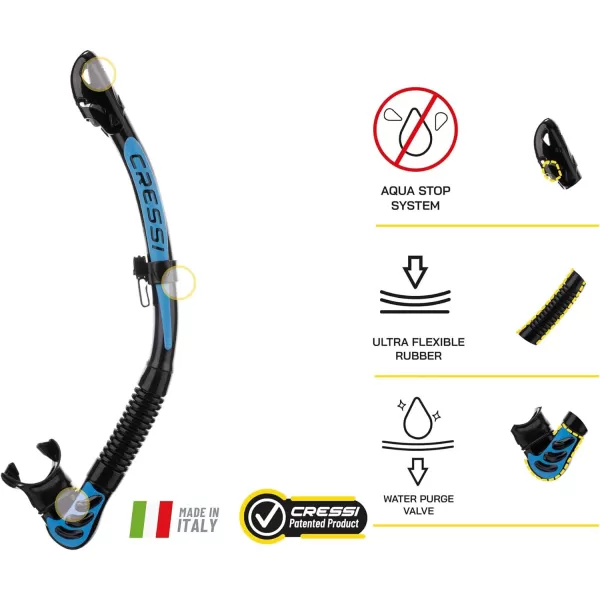 Cressi Foldable Adult Dry Snorkel for Scuba Diving, Snorkeling - Alpha Ultra Dry Made in Italy