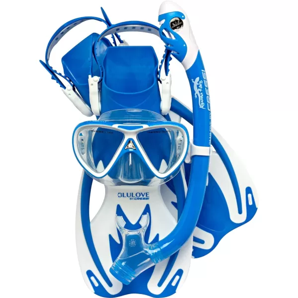 Cressi Junior Snorkeling Kit for Young Aged 3 to 10 - Mask + Dry Snorkel + Adjustable Fins + Net Bag - Lightweight Colorful Equipment - Rocks Pro Dry Set