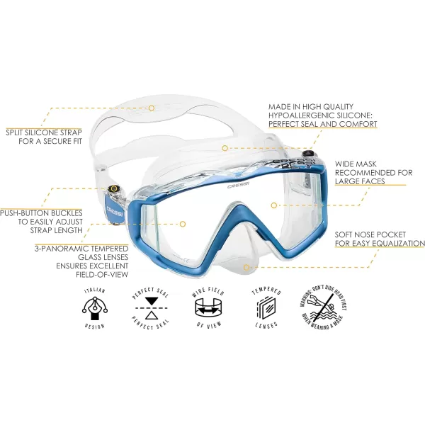 Cressi Perfect View Scuba Diving, Snorkeling Mask in Pure Comfortable Silicone - Liberty Triside SPE: Designed in Italy