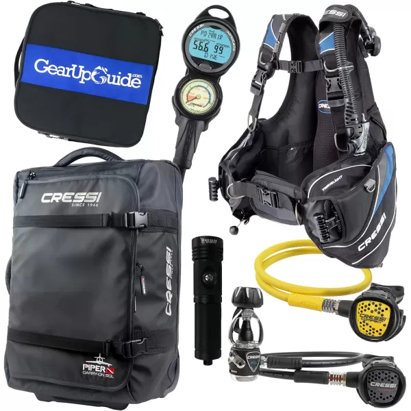 Cressi Travelight 15 LBS Scuba Diving Package Carry On Reg Dive Computer GupG Reg Bag and Kraken Dive Torch