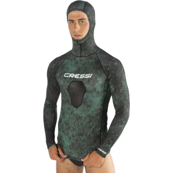 Cressi Camouflage Rash Guard for Scuba Diving Videomakers and Spearfishing - Hooded and Crew-Neck- get the Hunter equipment