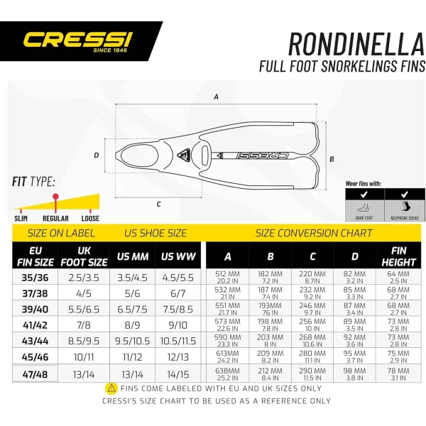 Cressi Adult Snorkeling Full Foot Pocket Fins, Good Thrust, Light Fin, Rondinella: designed and made in Italy