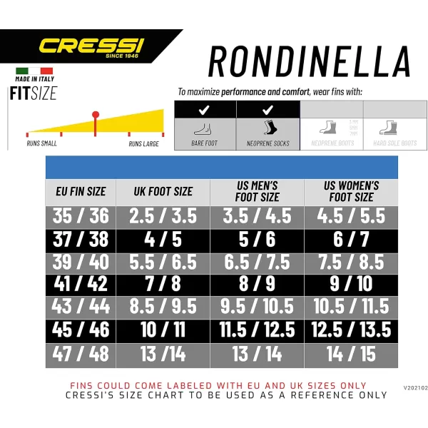 Cressi Adult Snorkeling Full Foot Pocket Fins, Good Thrust, Light Fin, Rondinella: designed and made in Italy