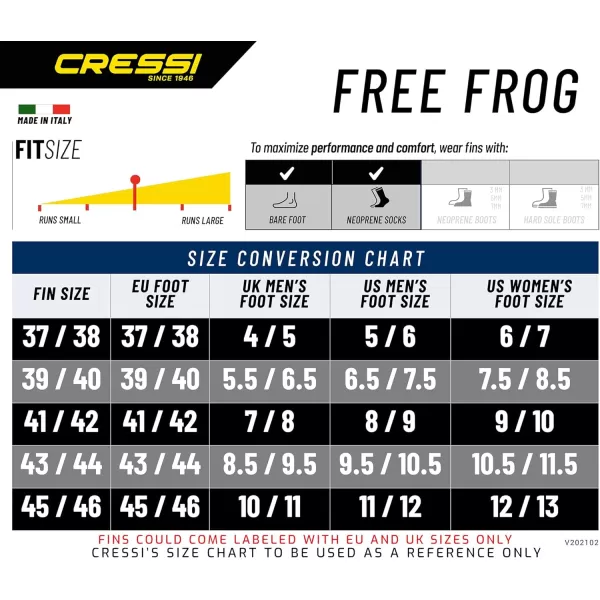 Cressi High Duty Full Foot Pocket Scuba Diving Fins | Hi-Surface: Below Blade Foot Pocket | Free Frog: Made in Italy