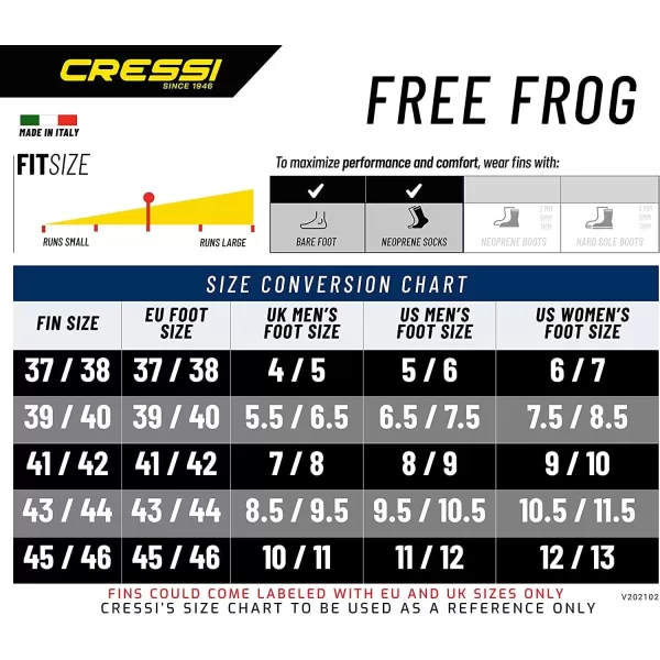 Cressi High Duty Full Foot Pocket Scuba Diving Fins | Hi-Surface: Below Blade Foot Pocket | Free Frog: Made in Italy