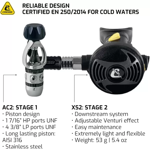Cressi Ideal Scuba Diving Regulator for Beginners and Rental- Simple, Strong, and Easy to Use - Conical Filter and Downstream Regulation System - AC2/XS2: Made in Italy