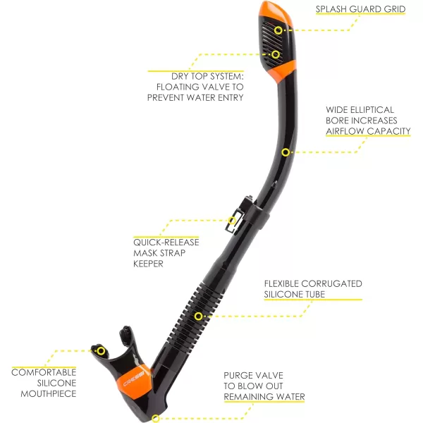 Cressi Adult Diving Dry Snorkel with Splash Guard and Top Valve - Supernova Dry: Designed in Italy