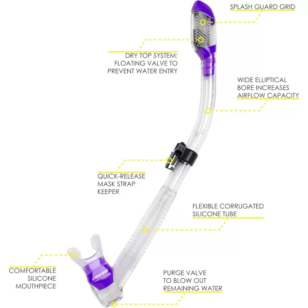 Cressi Adult Diving Dry Snorkel with Splash Guard and Top Valve - Supernova Dry: Designed in Italy
