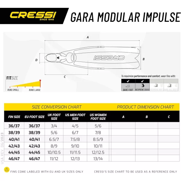 Cressi Gara Modular Impulse Fins for Freediving with Interchangeable Blades, Designed and Made in Italy