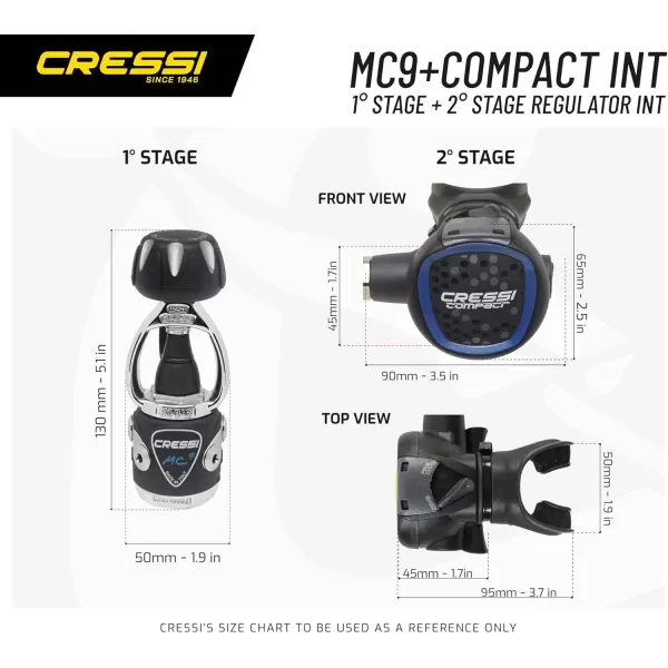 Cressi Ideal Scuba Diving Regulator for Beginners and Travelers - Hyperbalanced Diaphram 1st Stage, Compact 2nd Stage - MC9/Compact: Made in Italy