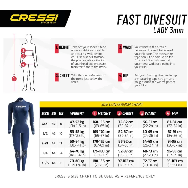 Cressi Ladies' Full Wetsuit Back-Zip for Scuba Diving &amp; Water Activities - Fast 3mm: Designed in Italy