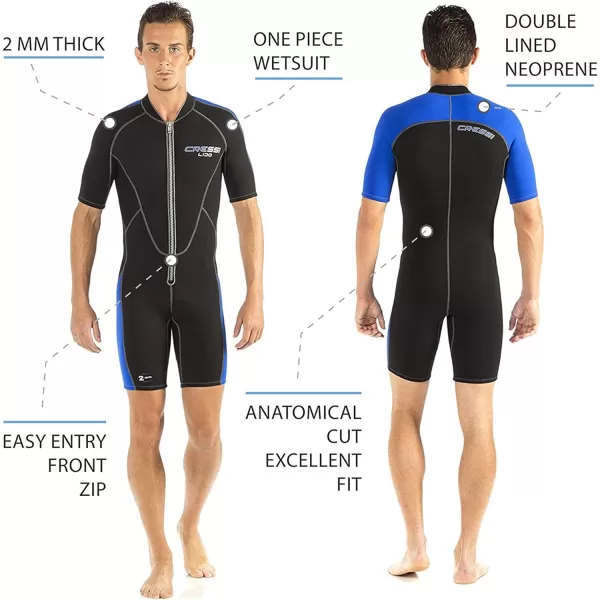 Cressi Men's Full Front Zip Wetsuit for Swimming, Snorkeling, Scuba Diving - Lido Short: Designed in Italy