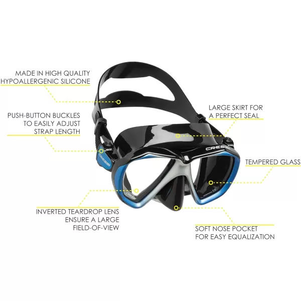 Cressi Perfect View Scuba Diving, Snorkeling Mask in Pure Comfortable Silicone - Available with Different Panoramic Lenses - Liberty: designed in Italy