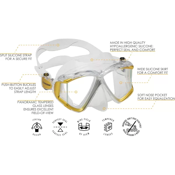 Cressi Perfect View Scuba Diving, Snorkeling Mask in Pure Comfortable Silicone - Available with Different Panoramic Lenses - Liberty: designed in Italy