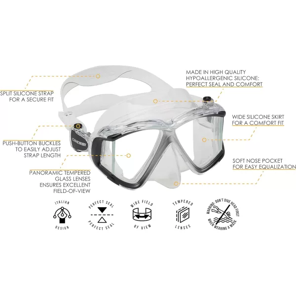 Cressi Perfect View Scuba Diving, Snorkeling Mask in Pure Comfortable Silicone - Available with Different Panoramic Lenses - Liberty: designed in Italy