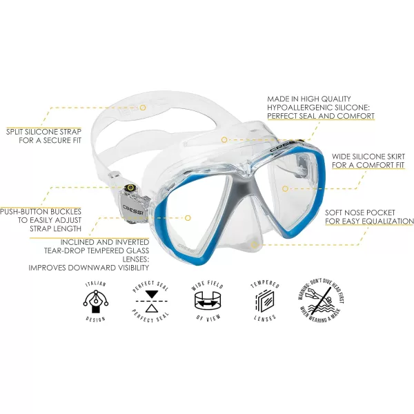 Cressi Perfect View Scuba Diving, Snorkeling Mask in Pure Comfortable Silicone - Available with Different Panoramic Lenses - Liberty: designed in Italy