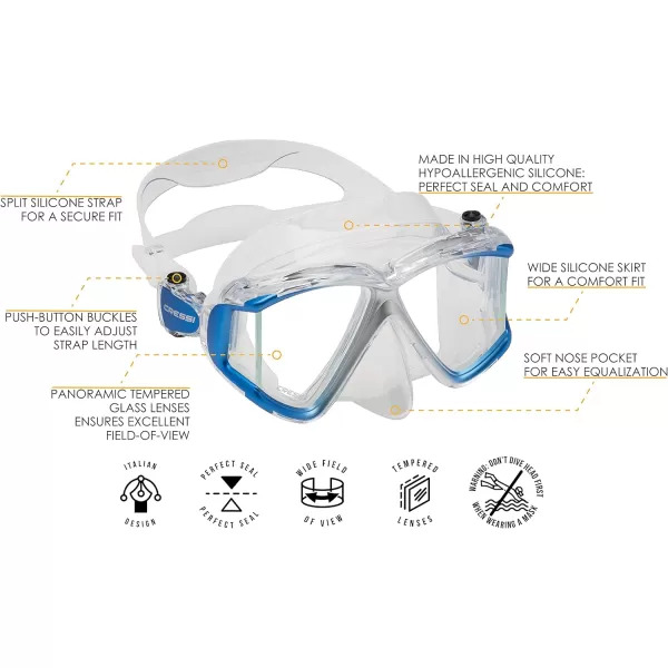 Cressi Perfect View Scuba Diving, Snorkeling Mask in Pure Comfortable Silicone - Available with Different Panoramic Lenses - Liberty: designed in Italy