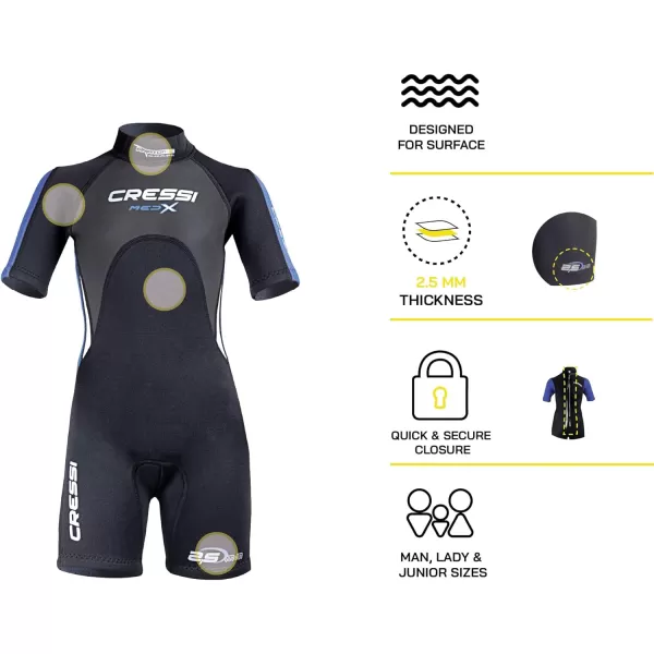 Cressi Shorty Junior Wetsuit for Snorkeling, Surfing, Paddleboarding - for Kids age 2 to 13 Years Old | Made of Double-Lined 3mm Neoprene, Ideal for Medium Cold Water | Med X Junior: designed in Italy