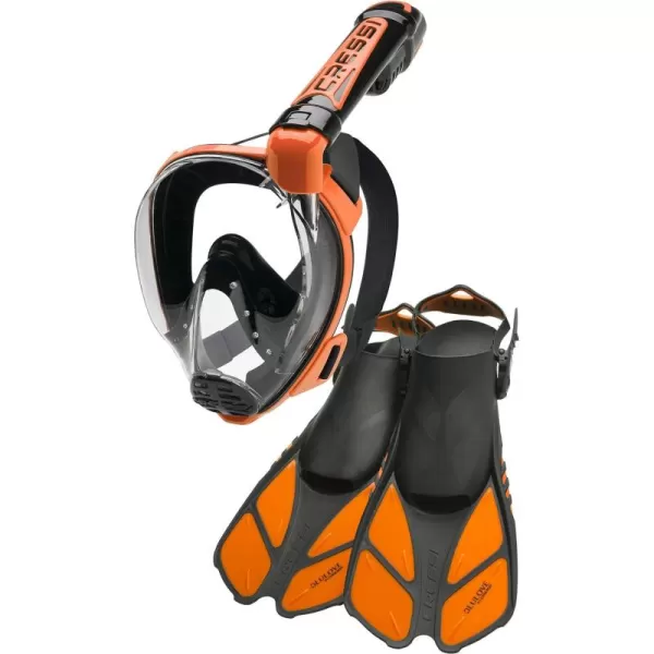 Cressi Adult Snorkeling Full-Face Snorkel Mask &amp; Adjustable Fins Kit - Wide Clear View, Anti-Fog System - Easy Breathing - Short Fins - Ideal for Traveling - Duke &amp; Bonete: designed in Italy