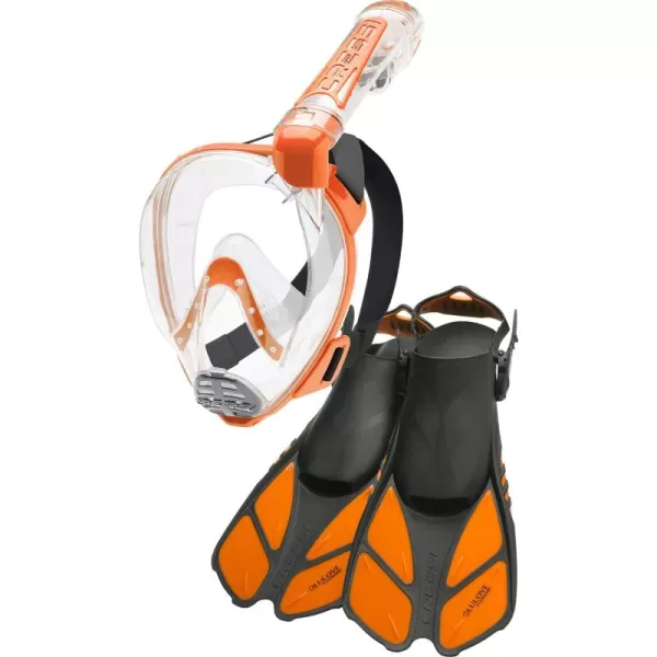 Cressi Adult Snorkeling Full-Face Snorkel Mask &amp; Adjustable Fins Kit - Wide Clear View, Anti-Fog System - Easy Breathing - Short Fins - Ideal for Traveling - Duke &amp; Bonete: designed in Italy